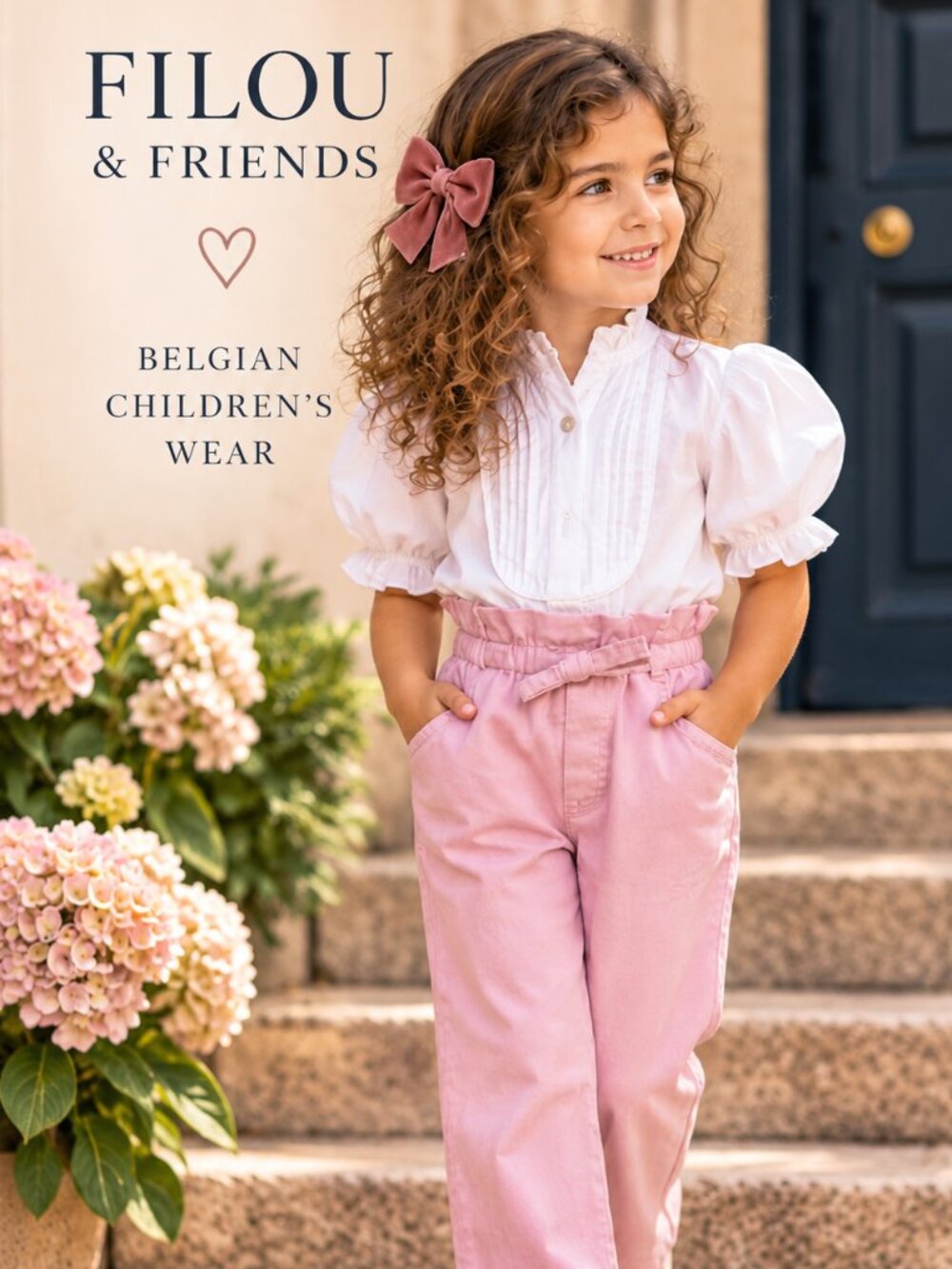 Filou & Friends Girls Pink Cotton Trousers 5Y | Tie Waist | Belgian